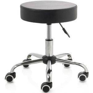 ZenGrowth - Ergonomische Tabouret - Zwart - Chroom Frame - Lage Gasveer - Wieltjes