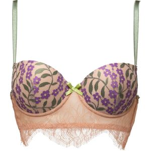 Lacely - Kasia Lingerie Bra | Zalmroze Kante BH met Paars Bloemendesign | Voorgevormd | Dagelijks Comfort