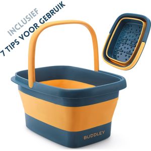BUDDLEY Voetenbad Inklapbaar (L) – Voetenbaden - Voetbad - Zwembad - Voetbadje - Kunststof Voetenbad – Blauw Geel Opvouwbaar