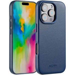 Accezz MagSafe Leather Backcover voor de Apple iPhone 16 Pro - Nightfall Blue