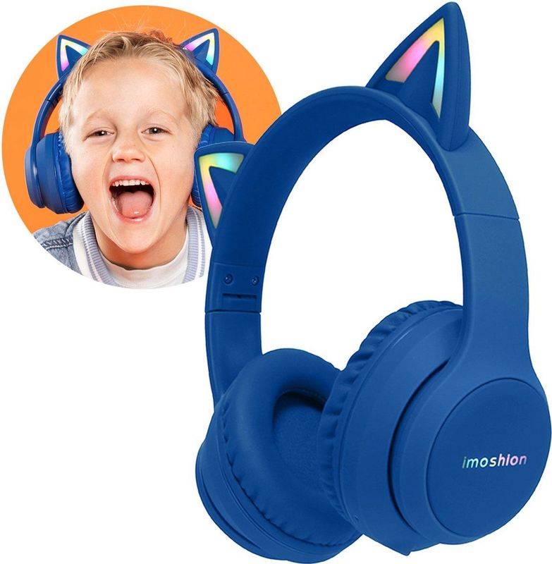 imoshion Draadloze Kinderkoptelefoon LED Light Cat Ear - Met AUX kabel - Cobalt Blue