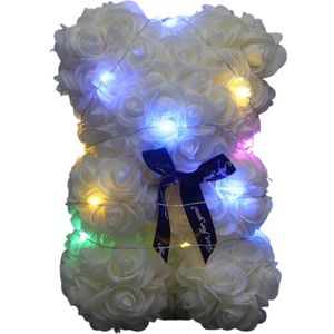Rozen Teddy Beertje - Rozen Beer - Rose Bear - Valentijn Cadeautje Voor Haar & Hem - Vrouw - Wit Met Licht