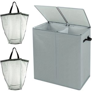 Livano Wasmand 2 Vakken - Wassorteerder - Laundry Basket - Wassorteerder Op Wieltjes - Bag - Lichtgrijs - 166 Liter