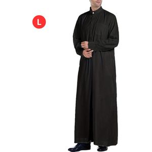 Livano Djellaba Heren - Arabisch Mannen Kaftan - Islamitische Kleding - Moslim Kleding - Alhamdulillah - Zwart L