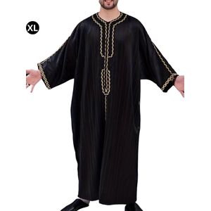 Livano Moslim Kleding - Djellaba Heren - Islamitische Kleding - Alhamdulillah - Arabisch Mannen Kaftan - Zwart - Maat XL