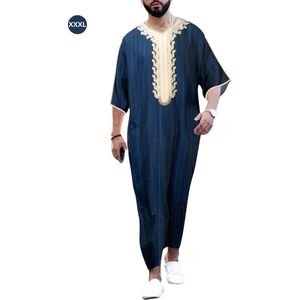 Livano Moslim Kleding - Djellaba Heren - Islamitische Kleding - Alhamdulillah - Arabisch Mannen Kaftan - Koningsblauw - Maat XXXL
