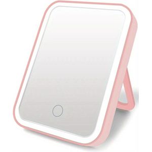 Livano Opmaakspiegel Met Ledverlichting - Make Up Spiegel - Met Led Verlichting - Tafelspiegel - Met Licht - Staande Spiegel - Inklapbaar - Roze