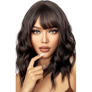 Livano Pruiken Dames - Hair Wig - Lang Haar - Cosplay Pruik - Zwart - 35cm