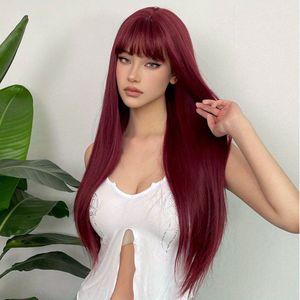 Livano Pruiken Dames - Lang Haar - Hair Wig - Cosplay Pruik - Rood - 66cm