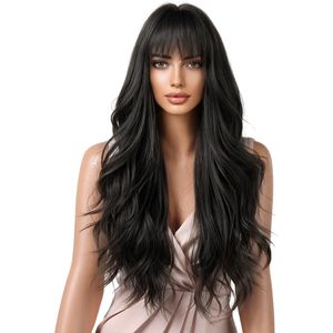 Livano Pruiken Dames - Cosplay Pruik - Lang Haar - Hair Wig - Zwart