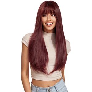 Livano Hair Wig - Pruiken Dames - Cosplay Pruik - Lang Haar - Bordeaux Rood - 60cm