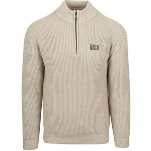 New Zealand trui beige half zip gerbeid