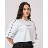 Karl Lagerfeld - Relaxed Cropped Piping Tee - T-shirt - Wit - Katoen 100% Biologisch