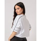 Karl Lagerfeld - Relaxed Cropped Piping Tee - T-shirt - Wit - Katoen 100% Biologisch