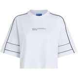 Karl Lagerfeld - Relaxed Cropped Piping Tee - T-shirt - Wit - Katoen 100% Biologisch