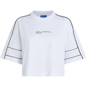 Karl Lagerfeld - Relaxed Cropped Piping Tee - T-shirt - Wit - Katoen 100% Biologisch
