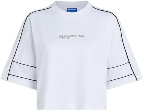 Karl Lagerfeld - Relaxed Cropped Piping Tee - T-shirt - Wit - Katoen 100% Biologisch