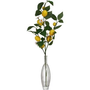 Kunstbloem citrusfruit tak citroen - 87 cm - geel - losse steel - Kunst zijdebloemen - Kunstbloemen