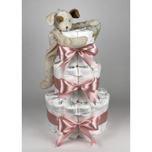 Chouette-Chouette | Luiertaart Meisje | Kraamcadeau | Geboorte Meisje | Babyshower | Bunnies By the Bay Speenknuffel Hond donker Poeder Roze