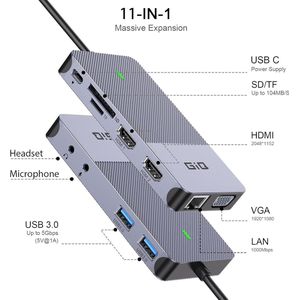 GiQ - USB C Hub Docking Station - Dubbele HDMI VGA Adapter - Triple Display - Compatibel met MacBook M1