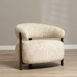 MEUBLE COSY Gestoffeerde fauteuil voor woonkamer met armleuningen, relaxstoel met hoge rugleuning en dik kussen, houten poten voor slaapkamer, woonkamer, grijs