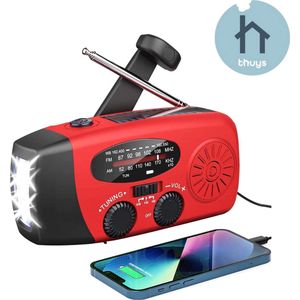 Thuys - Noodradio Opwindbaar en Batterij - Noodpakket - Noodradio Solar Opwindbaar - Powerbank Zonneenergie - Draagbare Radio - Praktisch