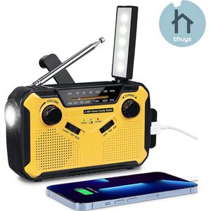Thuys - Noodradio Opwindbaar en Batterij - Noodpakket - Noodradio Solar Opwindbaar - Powerbank Zonneenergie - Draagbare Radio - Praktisch