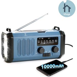Thuys - Noodradio Opwindbaar en Batterij - Noodpakket - Noodradio Solar Opwindbaar - Powerbank Zonneenergie - Draagbare Radio - Praktisch