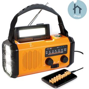 Thuys - Noodradio Opwindbaar en Batterij - Noodpakket - Noodradio Solar Opwindbaar - Powerbank Zonneenergie - Draagbare Radio - Praktisch