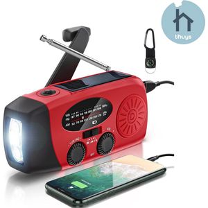 Thuys - Noodradio Opwindbaar en Batterij - Noodpakket - Noodradio Solar Opwindbaar - Powerbank Zonneenergie - Draagbare Radio - Praktisch