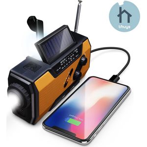 Thuys - Noodradio Opwindbaar en Batterij - Noodpakket - Noodradio Solar Opwindbaar - Powerbank Zonneenergie - Draagbare Radio - Praktisch