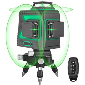 Kruislijnlaser met statief - 50M 3x360° Groene afstandsmeter - 3D 12-lijns laserwaterpas Met 3-lijns - Oplaadbare lithiumbatterijen met drievoudige lasermodule