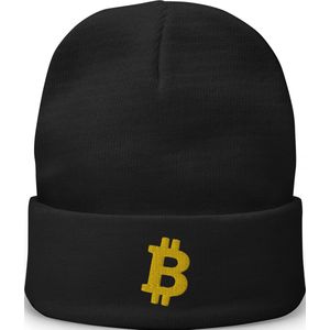 Zwarte Beanie Winter Muts Met Goud Kleurig Geborduurd Bitcoin Logo| Bitcoin cadeau| Crypto cadeau| Bitcoin Muts| Crypto Muts| Bitcoin Beanie| Crypto Beanie| Bitcoin Merch| Crypto Merch| Bitcoin Kleding| Crypto Kleding