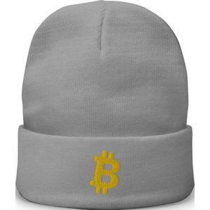 Grijze Beanie Winter Muts Met Goud Kleurig Geborduurd Bitcoin Logo| Bitcoin cadeau| Crypto cadeau| Bitcoin Muts| Crypto Muts| Bitcoin Beanie| Crypto Beanie| Bitcoin Merch| Crypto Merch| Bitcoin Kleding| Crypto Kleding