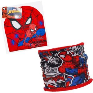 Marvel Spiderman Set - Muts + Nekwarmer - Rood - Maat 54 cm hoofdomtrek (± 4-8 jaar)