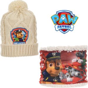 Paw Patrol Set / Winterset - 2-delig - Muts + Colsjaal - Off White - Maat One Size (± 3-8 jaar)