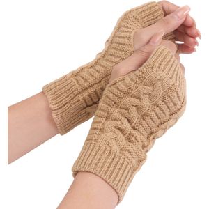 Vingerloze Handschoenen voor dames - Beige - Polswarmers dames voor warme handen - Acryl