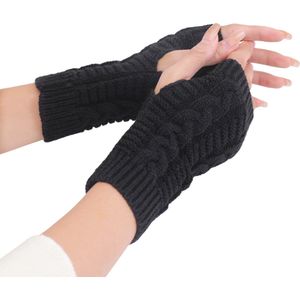 Zwarte Polswarmers - Zwart - Vingerloze Handschoenen voor dames - Acryl