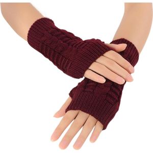 Vingerloze Handschoenen voor dames - Bordeaux Rood - Polswarmers voor warme handen - Kort model - Acryl