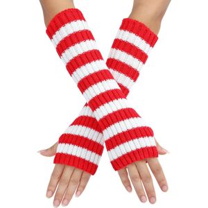 Lange polswarmers Rood/Wit gestreept - Vingerloze handschoenen dames - Gothic Armwarmers