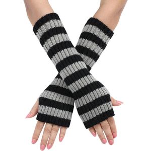 Lange polswarmers Zwart/Grijs gestreept - Vingerloze handschoenen dames - Gothic Armwarmers