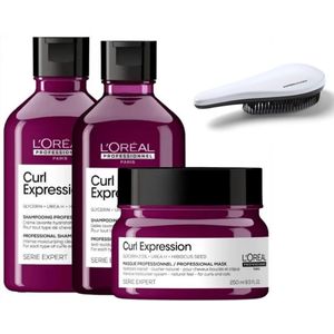 L'Oréal Professionnel - Curl Expression Set - Krullend Haar - Cleansing Shampoo + Moisturizing Shampoo + Moisturizing Maak + KG Ontwarborstel - Serie Expert Kit