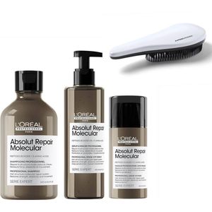 L'Oréal Professionnel - Absolut Repair Molecular Set - Beschadigd Haar Pakket - Shampoo + Rinse-Off Serum + Leave In Cream + KG Ontwarborstel - Serie Expert Kit