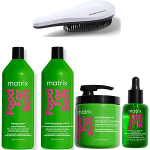 Matrix - Food For Soft - Volledige Set Groot - Shampoo + Conditioner + Masker + Olie + KG Ontwarborstel - Droog Haar - Total Results