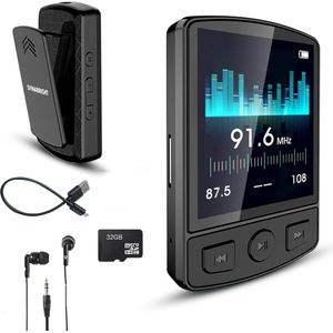 DynaBright MP3 Speler met Bluetooth 5.2 - Incl. Oordopjes en 32GB SD Kaart - met Clip - Voice Recorder - met FM radio