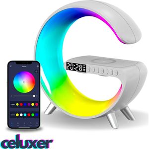 Celuxer™ Wake Up Light - Met Draadloze Oplader - Digitale Wekker - Lichtwekker - Wekkerradio - LED Light - Bluetooth Speaker- Wit XL
