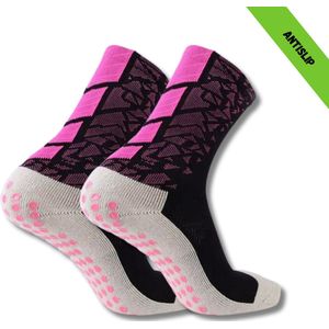 Gripsokken - Sportsokken - Gripsokken Voetbal - Gripsokken Voetbal Zwart/Roze- Grip Socks - Pilates Sokken - Yoga Sokken - Anti Blaren - One Size - Compressie