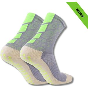 Gripsokken - Sportsokken - Gripsokken Voetbal - Gripsokken Voetbal Grijs/Neon - Grip Socks - Pilates Sokken - Yoga Sokken - Anti Blaren - One Size - Compressie