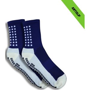 Gripsokken - Sportsokken - Gripsokken Voetbal - Gripsokken Voetbal Wit/Donkerblauw - Grip Socks - Pilates Sokken - Yoga Sokken - Anti Blaren - One Size - Compressie