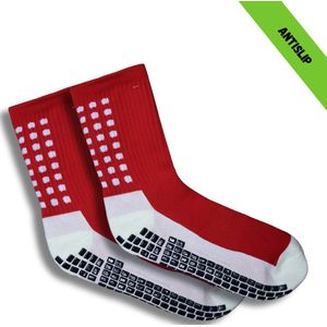 Gripsokken - Sportsokken - Gripsokken Voetbal - Gripsokken Voetbal Rood/Wit - Grip Socks - Pilates Sokken - Yoga Sokken - Anti Blaren - One Size - Compressie